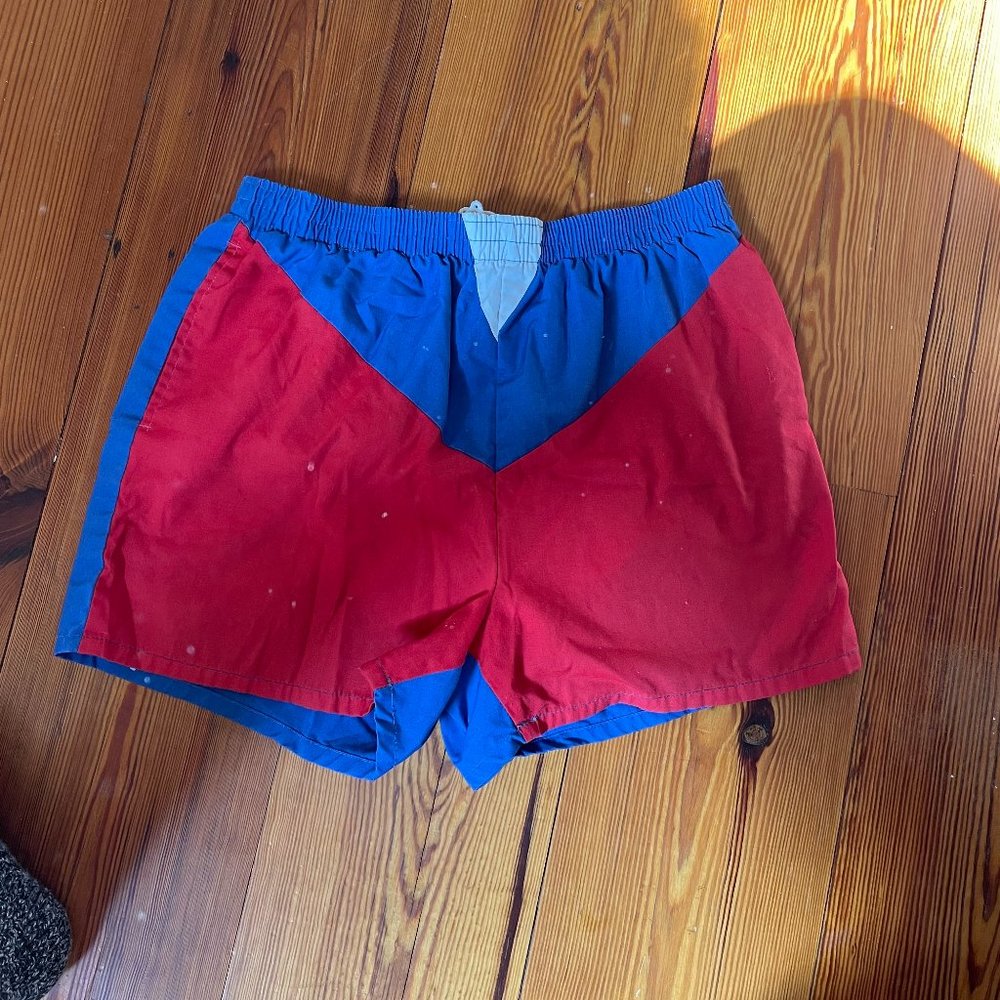 Vintage Swim Shorts Mens Medium Red White Blue America